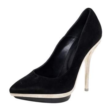 Pre Owned Versace Black  Suede  Pointed Toe Platform Pumps Size 37