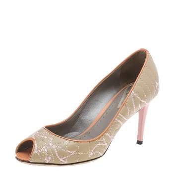 Pre Owned Versace Multicolor Embroidered Quilted Leather Peep Toe Pumps Size 36
