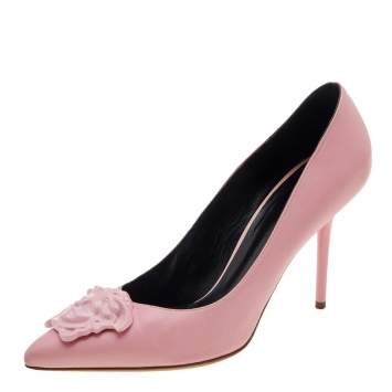 Pre Owned Versace Pink Leather Medusa Pointed Toe Pumps Size 39