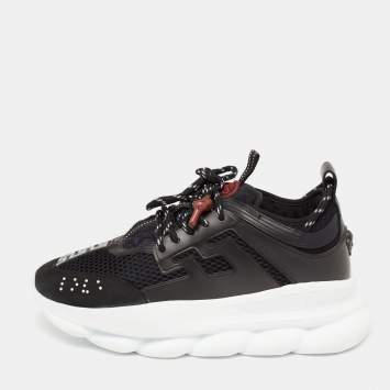 Pre Owned Versace Black Suede And Mesh Chain Reaction Sneakers Size 40
