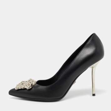 Pre Owned Versace Black Leather Palazzo Pointed Toe Pumps Size 38