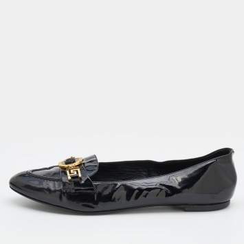 Pre Owned Versace Black Patent Leather Medusa Ballet Flats Size 39