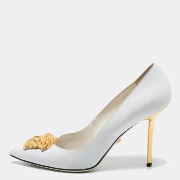 Pre Owned Versace White Leather Palazzo Pointed Toe Pumps Size 40