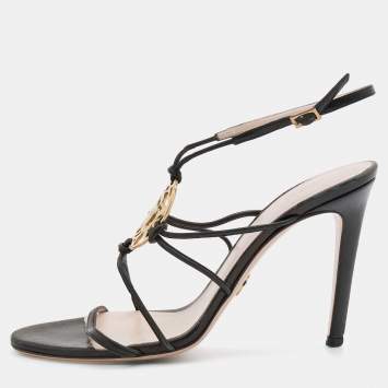 Pre Owned Versace Black Leather Medusa Ankle Strap Sandals Size 39