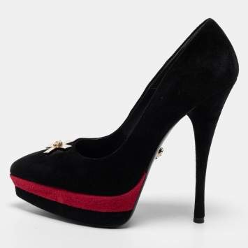 Pre Owned Versace Black Suede Pointed Toe Platform Pumps Size 38