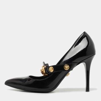 Pre Owned Versace Black Patent Leather Medusa Mary Jane Pumps Size 39