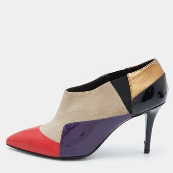 Pre Owned Versace Multicolour Patent Leather,Suede and Leather Booties Size 36.5