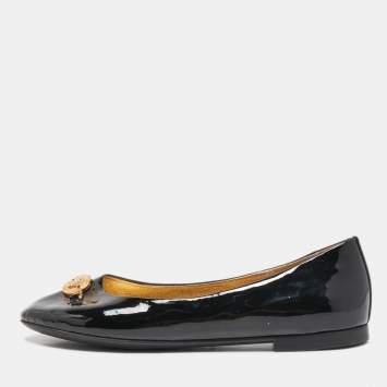 Pre Owned Versace Black Patent Leather Medusa Ballet Flats Size 38