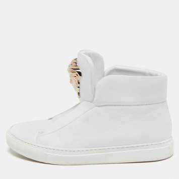 Pre Owned Versace White Leather Palazzo High Top Sneakers Size 38