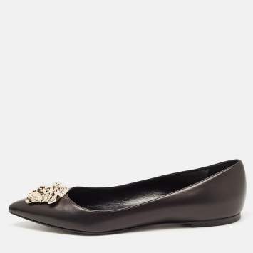 Pre Owned Versace Black Leather Medusa Ballet Flats Size 41