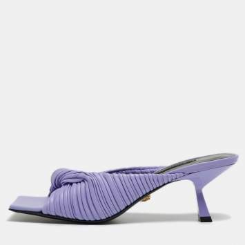 Pre Owned Versace Lavender Pleated Leather Plisse Slide Sandals Size 39