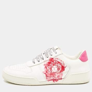 Pre Owned Versace White Leather Medusa Low Top Sneakers Size 40