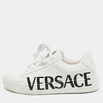 Pre Owned Versace White Leather Low Top Sneakers Size 37