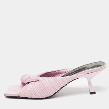 Pre Owned Versace Pink Pleated Leather Plisse Slide Sandals Size 37