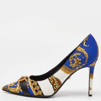 Pre Owned Versace Tricolor Printed Canvas Medusa Buckle Pumps Size 41