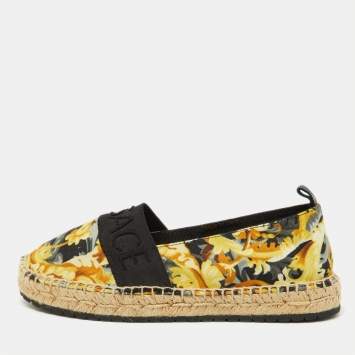 Pre Owned Versace Multicolor Baroccoo Print Canvas Slip On Espadrille Flats Size 34