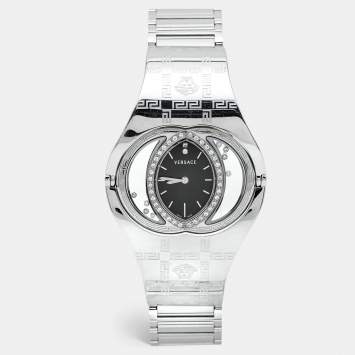 Pre Owned Versace Black Stainless Steel Diamonds Eclissi 83Q Women's Wristwatch 39 mm
