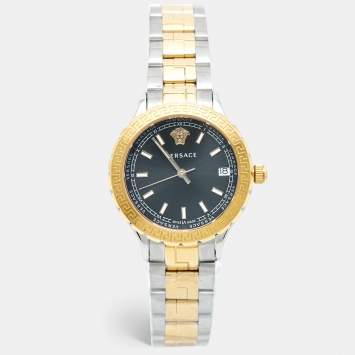 Pre Owned Versace Black Dial Two-Tone Stainless Steel Hellenyium V12 Women's Wristwatch 35 mm