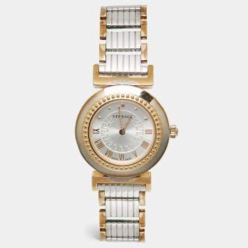 Pre Owned Versace Silver Two Tone Stainless Steel Vanity P5Q Women's Wristwatch 35 mm