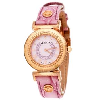 Pre Owned Versace Purple Gold Tone Stainless Steel Vanity P5Q Women's Wristwatch 35 mm