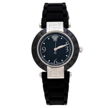 Pre Owned Versace Black Ceramic Stainless Steel Rubber Reve 92Q Women's Wristwatch 35 mm