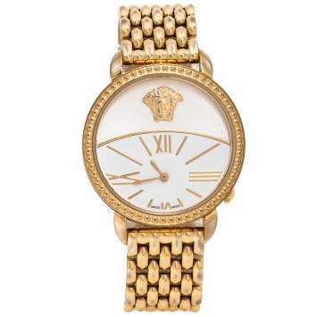 Pre Owned Versace White Gold Plated Stainless Steel Krios 93Q Women's Wristwatch 38 mm