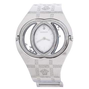 Pre Owned Versace Silver Stainless Steel Diamonds Eclissi 83Q Women's Wristwatch 39 mm