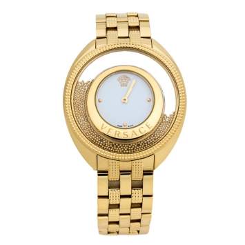 Pre Owned Versace White Yellow Gold Stainless Steel Destiny Spirit 86Q Women's Wristwatch 39 mm