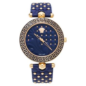 Pre Owned Versace Blue Rose Gold Plated Stainless Steel Vanitas K7Q Women's Wristwatch 40 mm