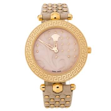 Pre Owned Versace Beige Rose Gold Plated Stainless Steel Vanitas VK7 Women's Wristwatch 40 mm