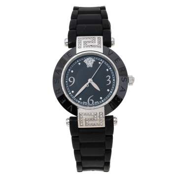 Pre Owned Versace Black Ceramic and Stainless Steel Diamond Reve 92Q Women's Wristwatch 35 mm