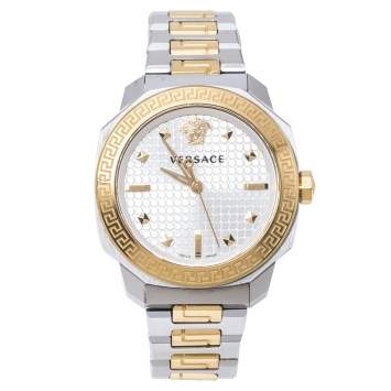Pre Owned Versace White Yellow Gold Plated and Stainless Steel Dylos VQD140016 Women's Wristwatch 35 mm