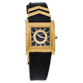 Pre Owned Versace Black Yellow Gold Plates Stainless Steel Diamond VD25 VQF020015 Women's Wristwatch 30 mm