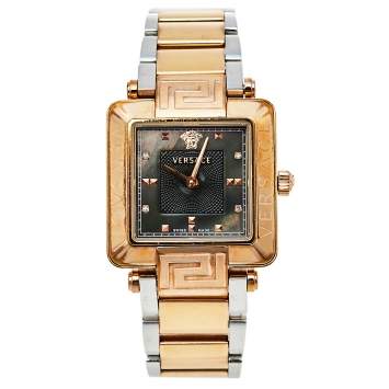 Pre Owned Versace Mother Of Pearl Two Tone Stainless Steel Reve Carre 88Q Women's Wristwatch 30 mm