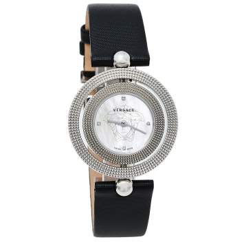 Pre Owned Versace Mother Of Pearl Stainless Steel Leather Eon 79Q Women's Wristwatch 34 mm
