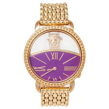 Pre Owned Versace Purple Gold Plated Stainless Steel Krios 93Q Women's Wristwatch 38 mm