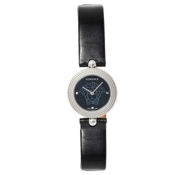 Pre Owned Versace Black Stainless Steel Patent Leather Eon Soiree 94Q Women's Wristwatch 27 mm