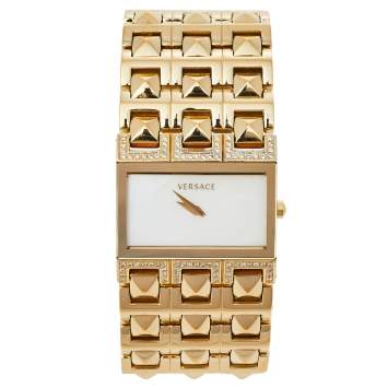 Pre Owned Versace Mother of Pearl Gold Plated Stainless Steel Cleopatra 85Q Women's Wristwatch 33 mm