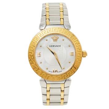 Pre Owned Versace Mother of Pearl Gold Plated Stainless Steel Daphnis V16 Women's Wristwatch 35 MM
