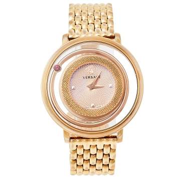 Pre Owned Versace Gold Tone Stainless Steel Venus VFH Women's Wristwatch 39 mm