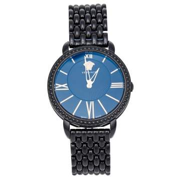 Pre Owned Versace Black Ion Plated Stainless Steel Krios M6Q60D008 Women's Wristwatch 38 mm