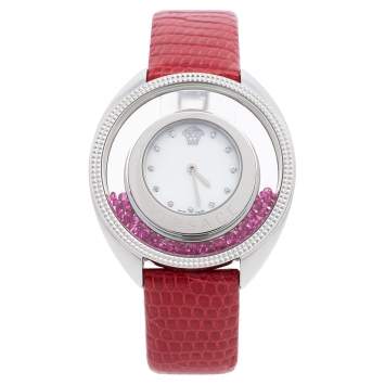 Pre Owned Versace Mother of Pearl Stainless Steel Leather Destiny Spirit 86Q Women's Wristwatch 40 mm