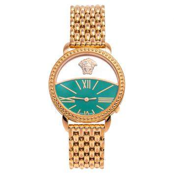 Pre Owned Versace Green Gold Plated Stainless Steel Krios 93Q Women's Wristwatch 38 mm