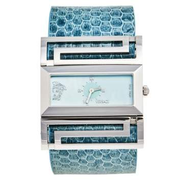 Pre Owned Versace Blue Mother Of Pearl Stainless Steel Stainless Steel Snakeskin Leather Beauville VSQ99 Women's Wristwatch 38 mm