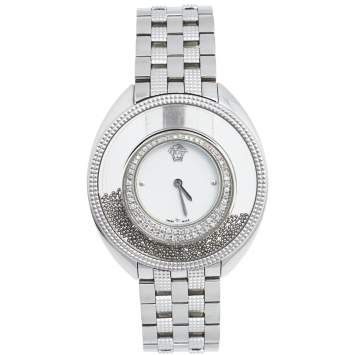 Pre Owned Versace White Stainless Steel Diamond Destiny Spirit 86Q Women's Wristwatch 39 mm