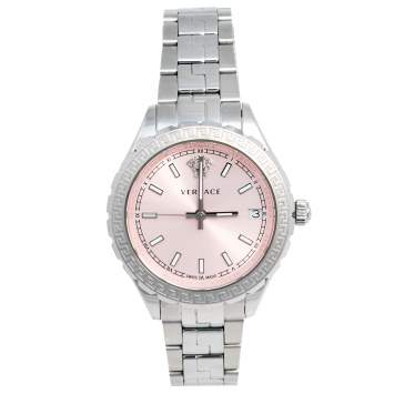 Pre Owned Versace Pink Stainless Steel Hellenyium V12010015 Women's Wristwatch 35 mm
