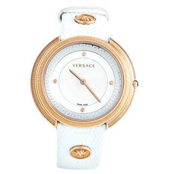 Pre Owned Versace White Mother of Pearl Rose Gold Plated Stainless Steel Thea A7Q Women's Wristwatch 39 mm