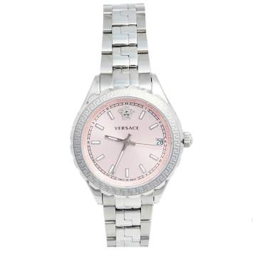 Pre Owned Versace Pink Stainless Steel Hellenyium V12010015 Women's Wristwatch 35 mm