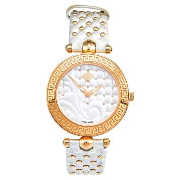 Pre Owned Versace Silver Rose Gold Plated Stainless Steel Vanitas VK7 Women's Wristwatch 40 mm