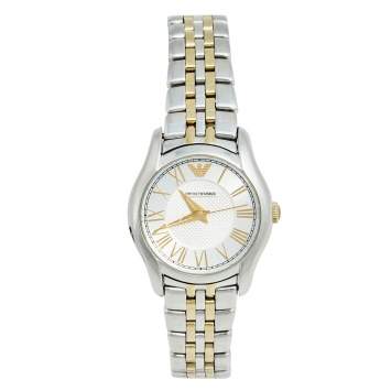 Pre Owned Emporio Armani Silver Two Tone Stainless Steel AR1845 Women's Wristwatch 27 mm